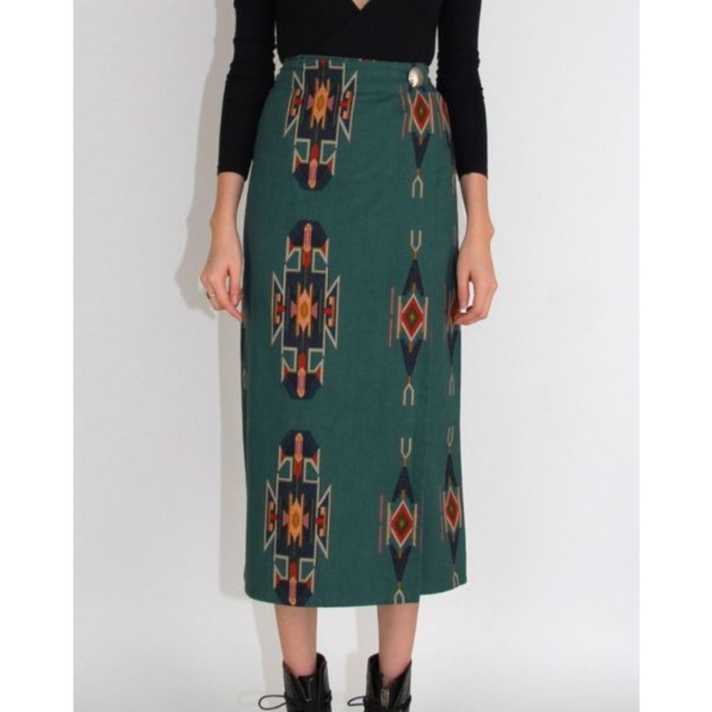 VINTAGE Robin Clayton Designs Southwestern Wrap Skirt XL 100% Cotton Aztec